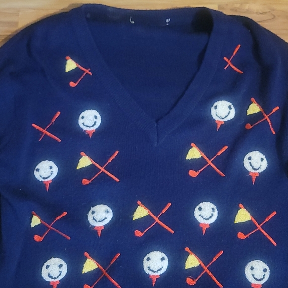 Vintage 60s 70s Golf Sweater L Unisex - Picture 4 of 10